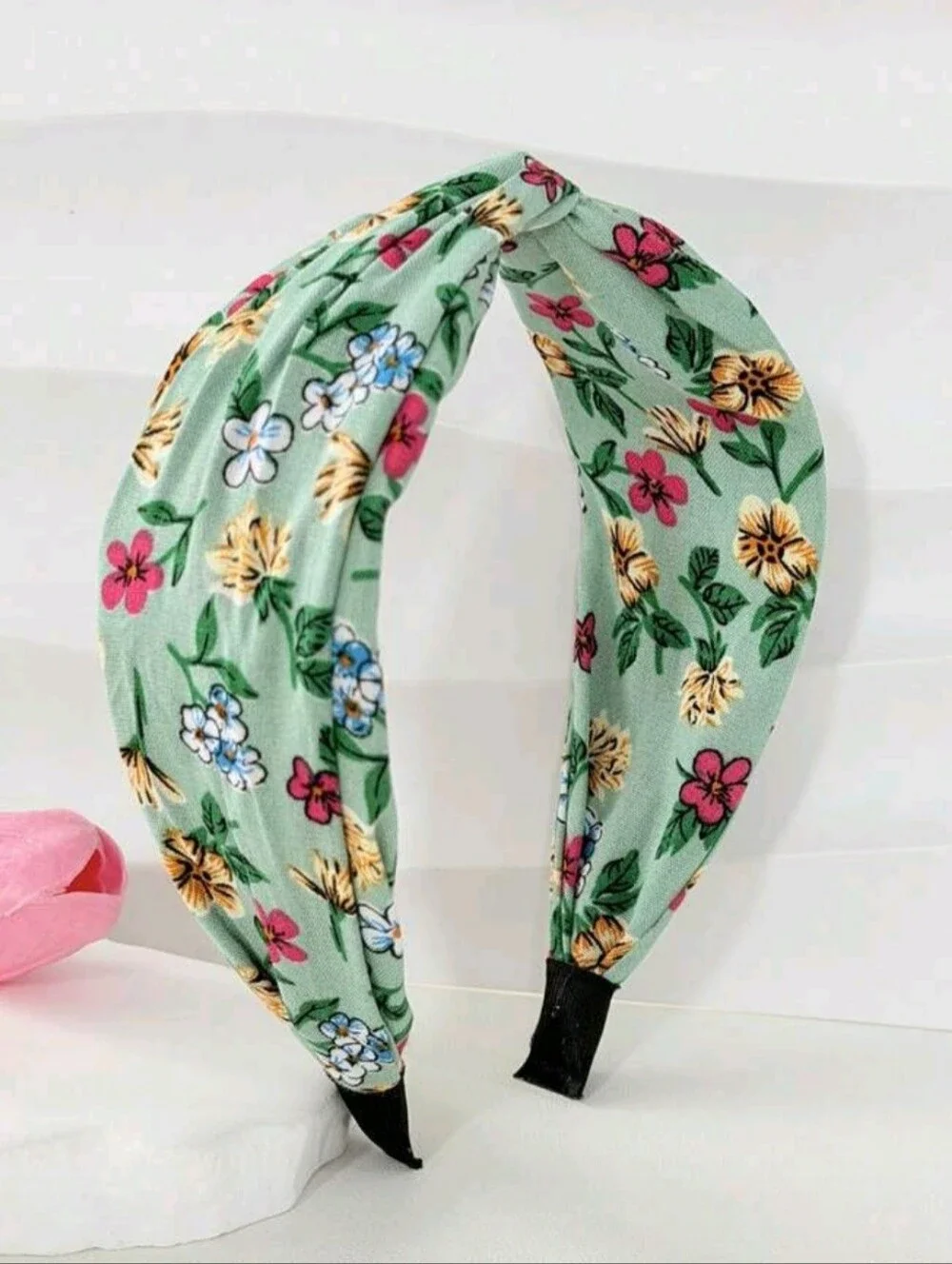Floral Twist Wide Headband - Mint Green
